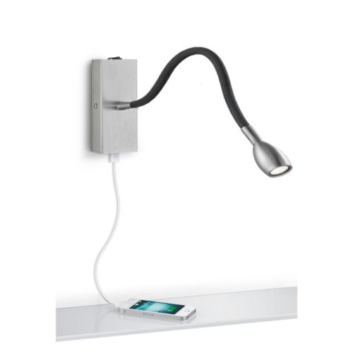 Wandleuchte ASTA - mattnickel-Flex Stoff schwarz