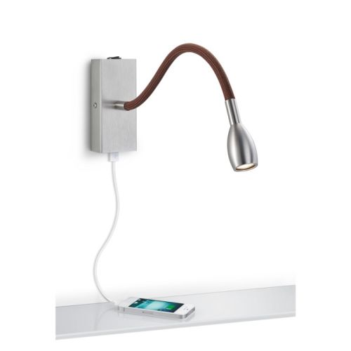 Wandleuchte ASTA - mattnickel-Flex Stoff braun